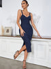 Adyce Summer Blue V Neck Midi Bodycon Bandage Dress Women's Spaghetti Strap Sexy Sleeveless Club Celebrity Evening Party Dresses