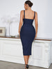 Adyce Summer Blue V Neck Midi Bodycon Bandage Dress Women's Spaghetti Strap Sexy Sleeveless Club Celebrity Evening Party Dresses