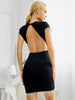 Adyce Summer Celebrity Black Backless Women's Bandage Dress Sexy Short Sleeve Tassel  Diamonds Evening Runway Club Dresses