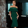Adyce Summer Elegant Mermaid Green Lace Dress For Women Sexy Off Shoulder Ruffles Midi Party Celebrity Evening Club Dress Outfit