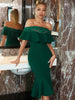 Adyce Summer Elegant Mermaid Green Lace Dress For Women Sexy Off Shoulder Ruffles Midi Party Celebrity Evening Club Dress Outfit