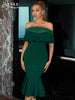 Adyce Summer Elegant Mermaid Green Lace Dress For Women Sexy Off Shoulder Ruffles Midi Party Celebrity Evening Club Dress Outfit