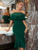 Adyce Summer Elegant Mermaid Green Lace Dress For Women Sexy Off Shoulder Ruffles Midi Party Celebrity Evening Club Dress Outfit