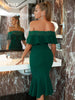 Adyce Summer Elegant Mermaid Green Lace Dress For Women Sexy Off Shoulder Ruffles Midi Party Celebrity Evening Club Dress Outfit