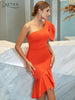 Adyce Summer Evening Women Trumpet Dress Sexy One Shulder Night Club Elegant Celebrity Orange Birthday Party Midi Dress Vestidos