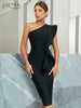 Adyce Summer Night Club Women Bodycon Bandage Dress Sexy One Shoulder Sleeveless Black Ruffles Evening Midi Party Dress Vestidos