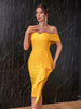 Adyce Summer Off Shoulder Bodycon Bandage Dress Women 2023 Sexy Ruffles Short Sleeve Celebrity Club Evening Midi Party Dress