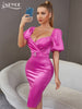 Adyce Summer Short Puff Sleeve Women Midi Party Dress Sexy V Neck Diamonds Evening Celebrity Club Female Dress Vestidos