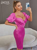 Adyce Summer Short Puff Sleeve Women Midi Party Dress Sexy V Neck Diamonds Evening Celebrity Club Female Dress Vestidos