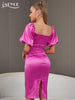 Adyce Summer Short Puff Sleeve Women Midi Party Dress Sexy V Neck Diamonds Evening Celebrity Club Female Dress Vestidos