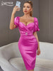 Adyce Summer Short Puff Sleeve Women Midi Party Dress Sexy V Neck Diamonds Evening Celebrity Club Female Dress Vestidos