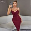 Adyce Summer Spaghetti Strap V Neck Bandage Dress Sexy Sleeveless Wine Red Lace Draped Night Club Evening Party Women Midi Dress
