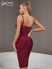 Adyce Summer Spaghetti Strap V Neck Bandage Dress Sexy Sleeveless Wine Red Lace Draped Night Club Evening Party Women Midi Dress