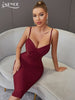 Adyce Summer Spaghetti Strap V Neck Bandage Dress Sexy Sleeveless Wine Red Lace Draped Night Club Evening Party Women Midi Dress