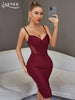Adyce Summer Spaghetti Strap V Neck Bandage Dress Sexy Sleeveless Wine Red Lace Draped Night Club Evening Party Women Midi Dress