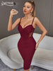 Adyce Summer Spaghetti Strap V Neck Bandage Dress Sexy Sleeveless Wine Red Lace Draped Night Club Evening Party Women Midi Dress