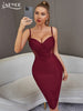 Adyce Summer Spaghetti Strap V Neck Bandage Dress Sexy Sleeveless Wine Red Lace Draped Night Club Evening Party Women Midi Dress