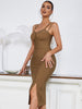 Adyce Summer Spaghetti Strap Women's Bandage Dress Sexy Split Celebrity Night Club Evening Party Outwear Midi Bodycon Slip Dress