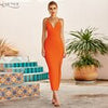 Adyce Summer Women Bodycon Bandage Dress Sexy V Neck Spaghetti Strap Slit Club Celebrity Cocktail Evening Runway Party Maxi Dres