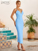 Adyce Summer Women Bodycon Bandage Dress Sexy V Neck Spaghetti Strap Slit Club Celebrity Cocktail Evening Runway Party Maxi Dres