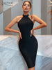 Adyce Summer Women Halter Tank Midi Bandage Dress 2023 Sexy O Neck Sleeveless Celebrity Evening Runway Chain Club Party Dresses