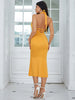 Adyce Summer Women Maxi Hater Sleeveless Dress Sexy Backless V Neck Yellow Celebrity Evening Club Party Dresses Vestidos