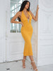 Adyce Summer Women Maxi Hater Sleeveless Dress Sexy Backless V Neck Yellow Celebrity Evening Club Party Dresses Vestidos