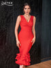 Adyce Tank V Neck Mermaid Bandage Dress Women 2023 Sexy Cascading Ruffles Midi Celebrity Club Evening Party Female Dress Vestido