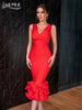 Adyce Tank V Neck Mermaid Bandage Dress Women 2023 Sexy Cascading Ruffles Midi Celebrity Club Evening Party Female Dress Vestido