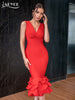 Adyce Tank V Neck Mermaid Bandage Dress Women 2023 Sexy Cascading Ruffles Midi Celebrity Club Evening Party Female Dress Vestido
