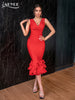 Adyce Tank V Neck Mermaid Bandage Dress Women 2023 Sexy Cascading Ruffles Midi Celebrity Club Evening Party Female Dress Vestido
