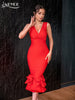 Adyce Tank V Neck Mermaid Bandage Dress Women 2023 Sexy Cascading Ruffles Midi Celebrity Club Evening Party Female Dress Vestido
