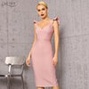 Adyce V Neck Pink Bodycon Bandage Dress For Women 2023 Summer Sexy Ruffles Sleeveless Midi Celebrity Evening Runway Club Dresses