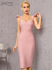 Adyce V Neck Pink Bodycon Bandage Dress For Women 2023 Summer Sexy Ruffles Sleeveless Midi Celebrity Evening Runway Club Dresses