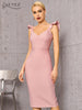 Adyce V Neck Pink Bodycon Bandage Dress For Women 2023 Summer Sexy Ruffles Sleeveless Midi Celebrity Evening Runway Club Dresses