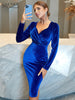 Adyce Velvet Evening Dress For Women Sexy V Neck 2023 Winter Birthday Night Club Celebrity Party Long Sleeve Midi Dress Vestidos