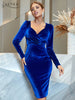 Adyce Velvet Evening Dress For Women Sexy V Neck 2023 Winter Birthday Night Club Celebrity Party Long Sleeve Midi Dress Vestidos