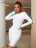 Adyce White Backless Bodycon Bandage Dress Winter Long Sleeve Hollow Out Chains Elegant Lady Club Celebrity Evening Party Dress