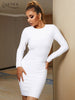 Adyce White Backless Bodycon Bandage Dress Winter Long Sleeve Hollow Out Chains Elegant Lady Club Celebrity Evening Party Dress