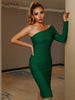 Adyce Winter Long Sleeve Bodycon Bandage Dress 2023 Sexy One Shoulder Midi Green Club Wear Celebrity Evening Party Dress Vestido