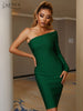 Adyce Winter Long Sleeve Bodycon Bandage Dress 2023 Sexy One Shoulder Midi Green Club Wear Celebrity Evening Party Dress Vestido