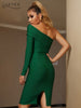 Adyce Winter Long Sleeve Bodycon Bandage Dress 2023 Sexy One Shoulder Midi Green Club Wear Celebrity Evening Party Dress Vestido