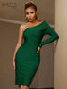 Adyce Winter Long Sleeve Bodycon Bandage Dress 2023 Sexy One Shoulder Midi Green Club Wear Celebrity Evening Party Dress Vestido