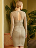 Adyce Winter Long Sleeve Bodycon Bandage Dress Women Sexy Lace O Neck Hollow Out Club Outfits Evening Party Female Dress Vestido