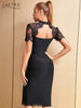 Adyce Women Black Lace Bodycon Bandage Dress Sexy Summer Short Sleeve Celebrity Evening Elegant Outwear Club Party Outfits Dress