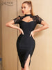 Adyce Women Black Lace Bodycon Bandage Dress Sexy Summer Short Sleeve Celebrity Evening Elegant Outwear Club Party Outfits Dress