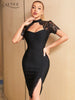 Adyce Women Black Lace Bodycon Bandage Dress Sexy Summer Short Sleeve Celebrity Evening Elegant Outwear Club Party Outfits Dress