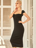 Adyce Women Black Short Sleeve Bodycon Bandage Dress 2023 Sexy Midi Club Celebrity Evening Runway Party Female Outfits Dress