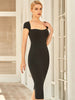 Adyce Women Black Short Sleeve Bodycon Bandage Dress 2023 Sexy Midi Club Celebrity Evening Runway Party Female Outfits Dress