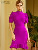 Adyce Women Bodycon Bandage Dress 2023 Summer Sexy O Neck Short Sleeve Ruffles Celebrity Evening Runway Party Outfits Dress